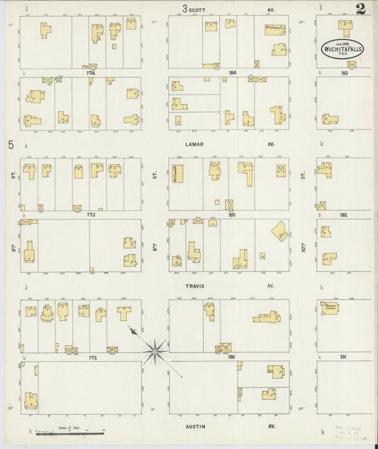 Sanborn Fire Insurance Map from Wichita Falls, Wichita County, Texas (1898), Sheet #0002 - Historic Sanborn Fire Insurance Map Print, vintage old map wall art, antique decor, genealogy gift, Texas Texas map