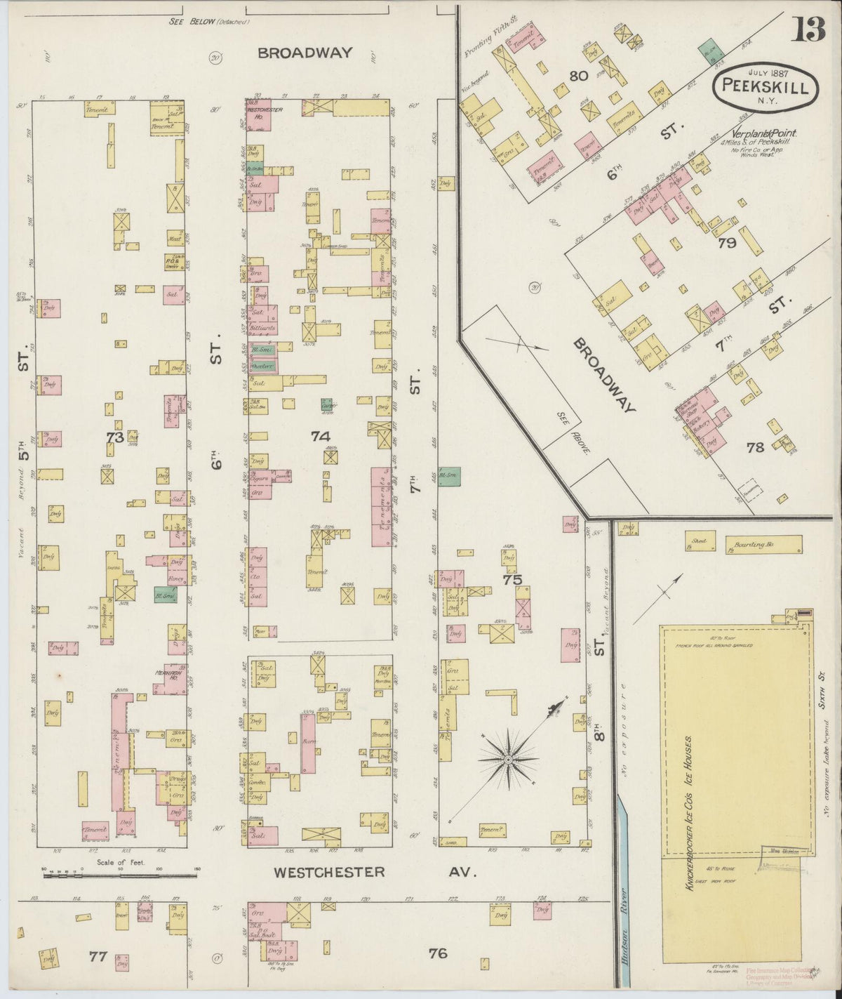 Sanborn Fire Insurance Map from Peekskill, Westchester County, New York (1887), Sheet #0013 - Historic Sanborn Fire Insurance Map Print, vintage old map wall art, antique decor, genealogy gift, New York New York map