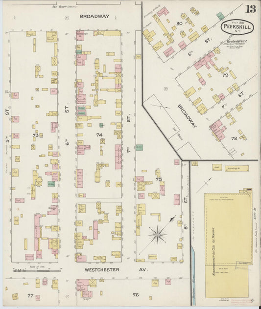 Sanborn Fire Insurance Map from Peekskill, Westchester County, New York (1887), Sheet #0013 - Historic Sanborn Fire Insurance Map Print, vintage old map wall art, antique decor, genealogy gift, New York New York map