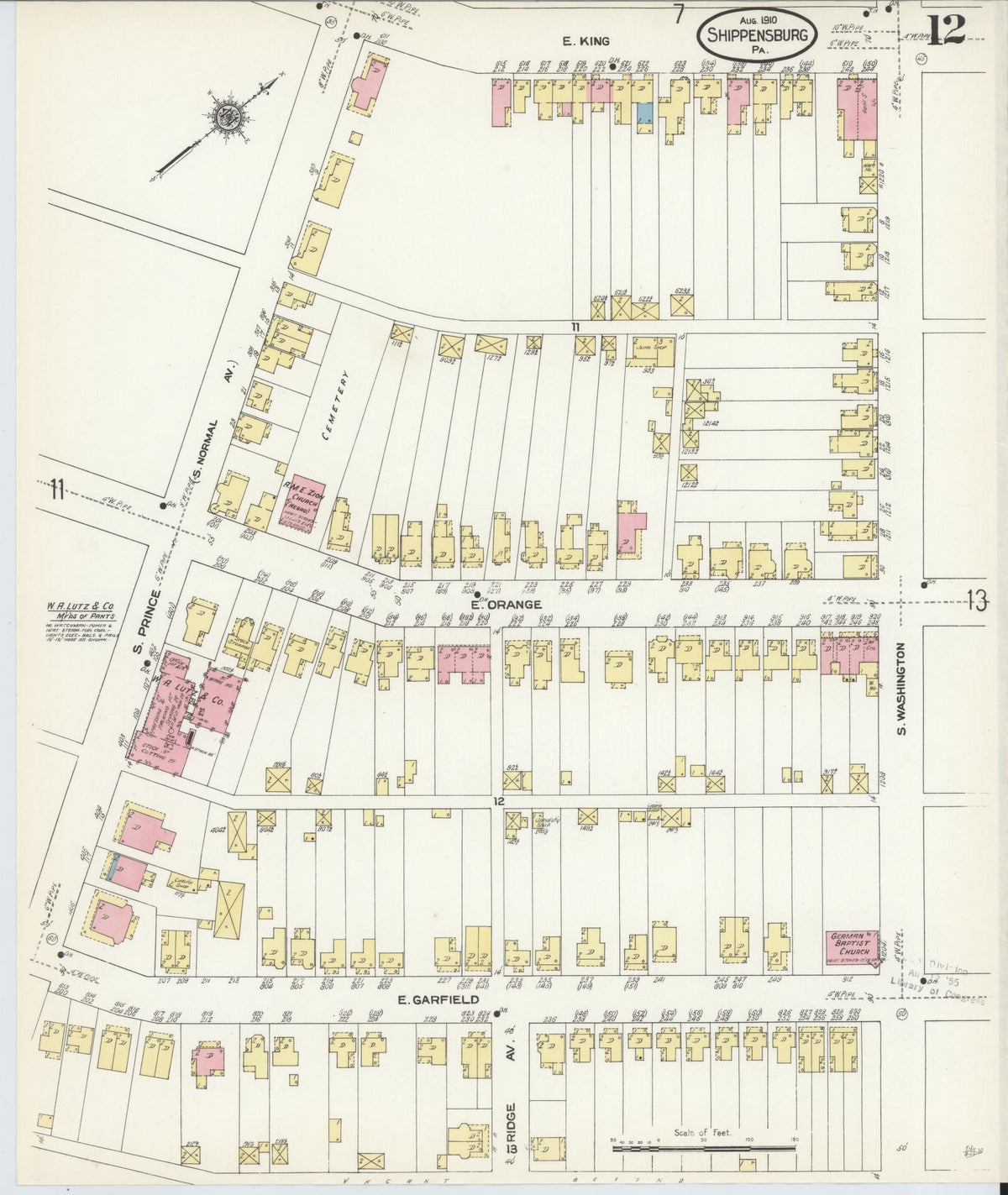 Sanborn Fire Insurance Map from Shippensburg, Cumberland And Franklin Counties, Pennsylvania (1910), Sheet #0012 - Historic Sanborn Fire Insurance Map Print, vintage old map wall art, antique decor, genealogy gift, Counties Pennsylvania map