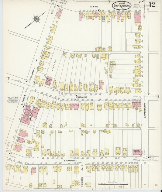 Sanborn Fire Insurance Map from Shippensburg, Cumberland And Franklin Counties, Pennsylvania (1910), Sheet #0012 - Historic Sanborn Fire Insurance Map Print, vintage old map wall art, antique decor, genealogy gift, Counties Pennsylvania map