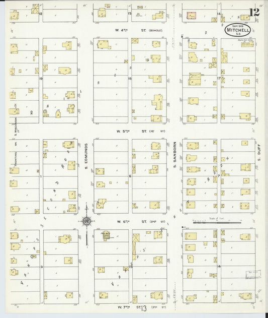 Sanborn Fire Insurance Map from Mitchell, Davison County, South Dakota (1909), Sheet #0012 - Historic Sanborn Fire Insurance Map Print, vintage old map wall art, antique decor, genealogy gift, South Dakota South Dakota map