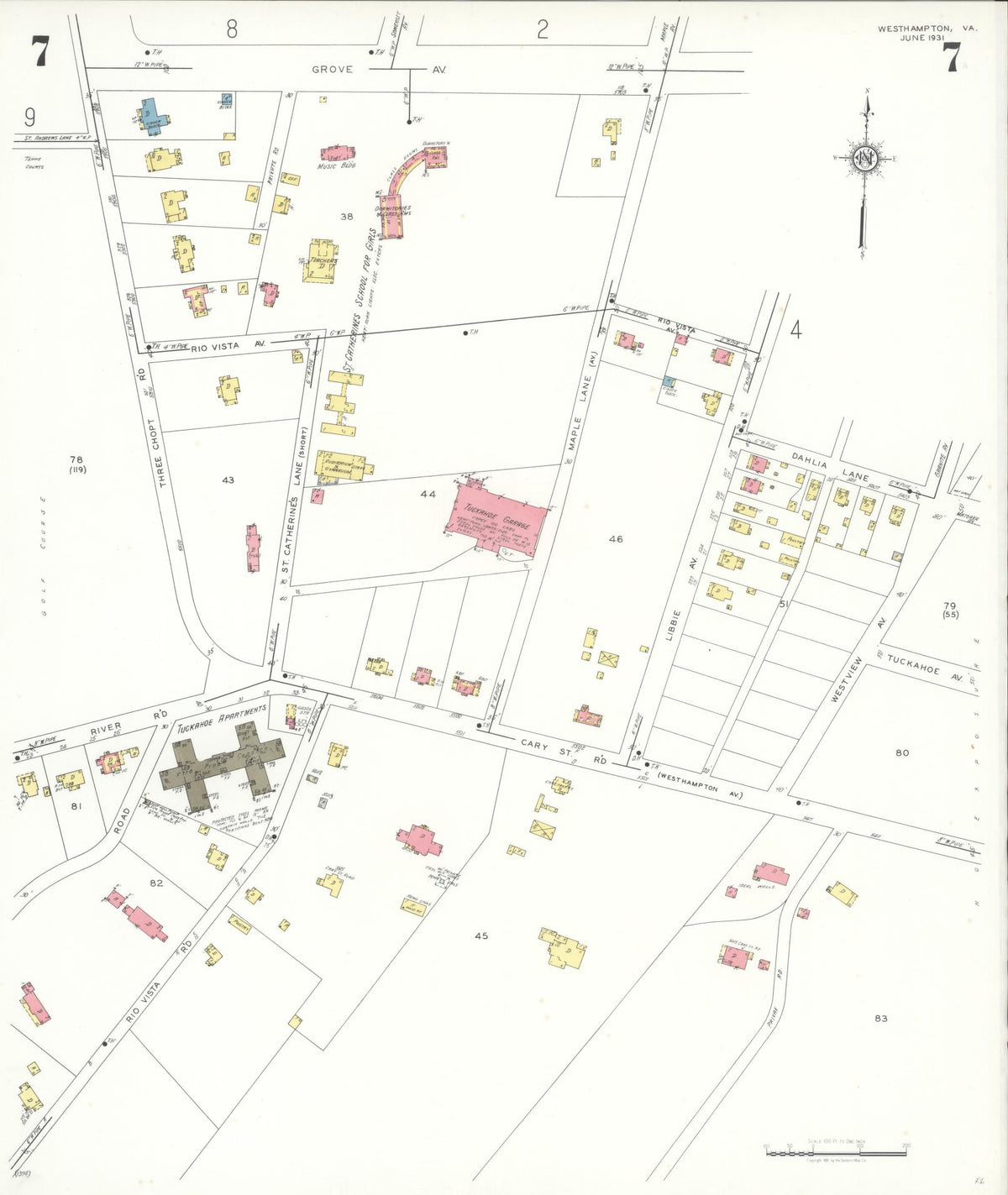 Sanborn Fire Insurance Map from Westhampton, Henrico County, Virginia (1931), Sheet #0007 - Complete Map Set gallery image, historic Sanborn map, vintage wall art, Virginia Virginia
