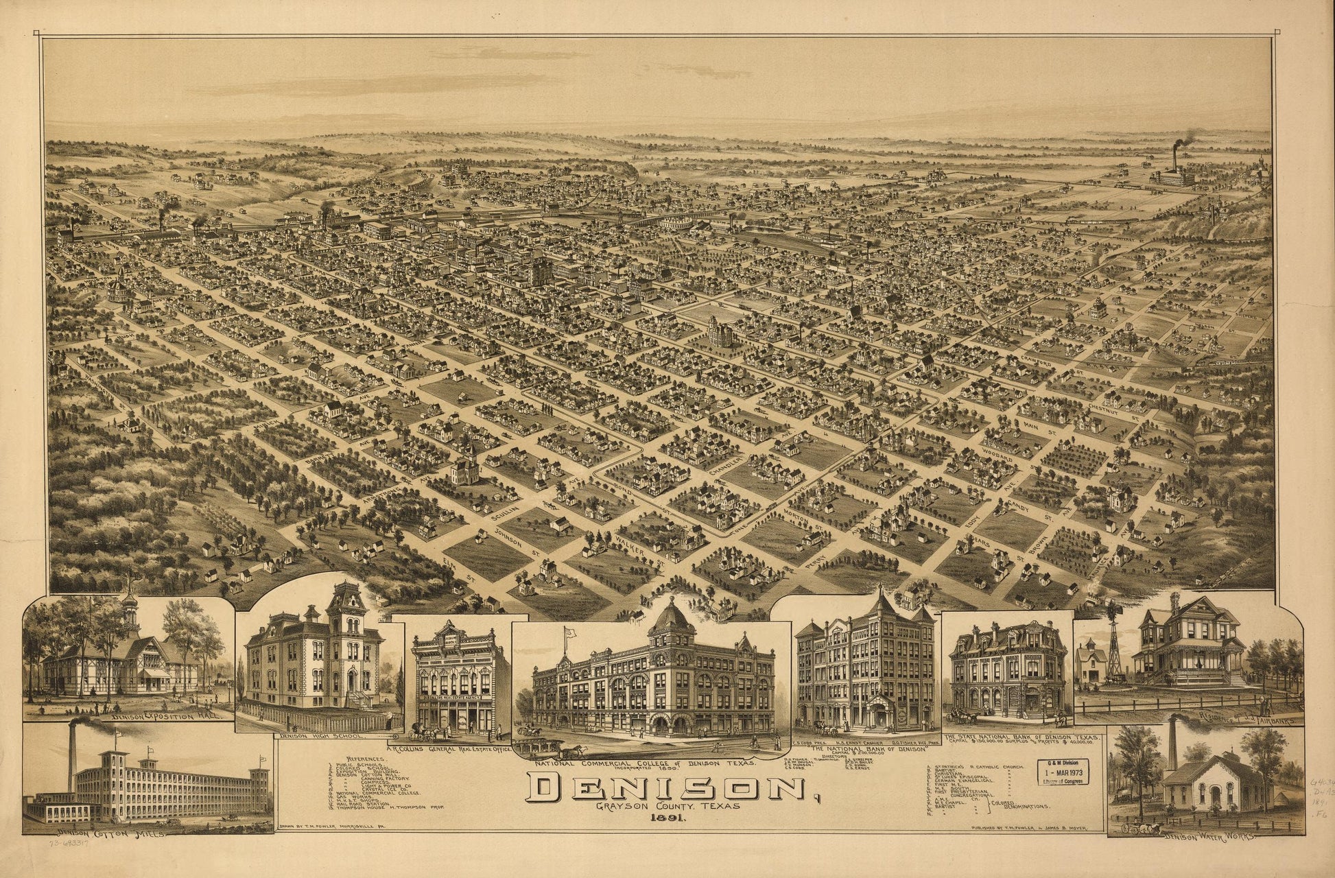 Denison, Grayson County, Texas 1891. (1891) – Historic Bird’s-Eye View Panorama Print