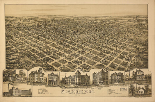 Denison, Grayson County, Texas 1891. (1891) – Historic Bird’s-Eye View Panorama Print