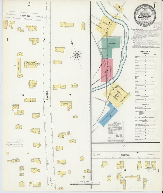 Sanborn Fire Insurance Map from Candor, Tioga County, New York (1908), Sheet #0001 - Historic Sanborn Fire Insurance Map Print, vintage old map wall art, antique decor, genealogy gift, New York New York map