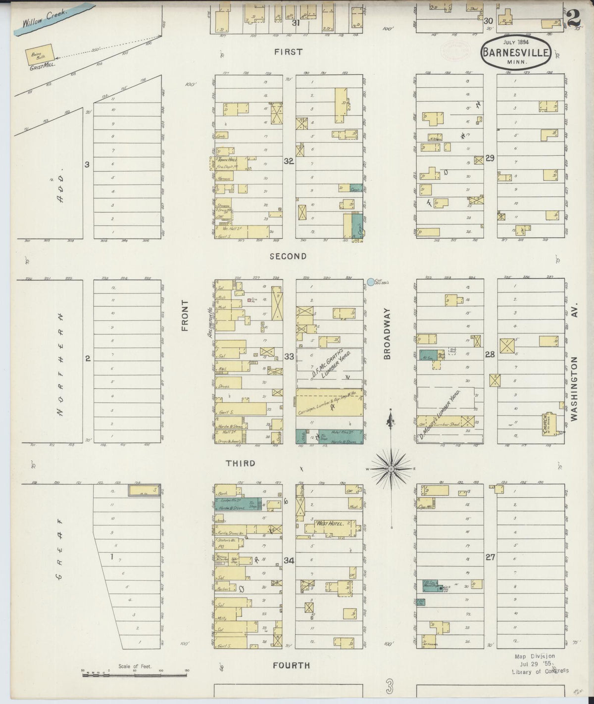 Sanborn Fire Insurance Map from Barnesville, Clay County, Minnesota (1894), Sheet #0002 - Complete Map Set gallery image, historic Sanborn map, vintage wall art, Minnesota Minnesota
