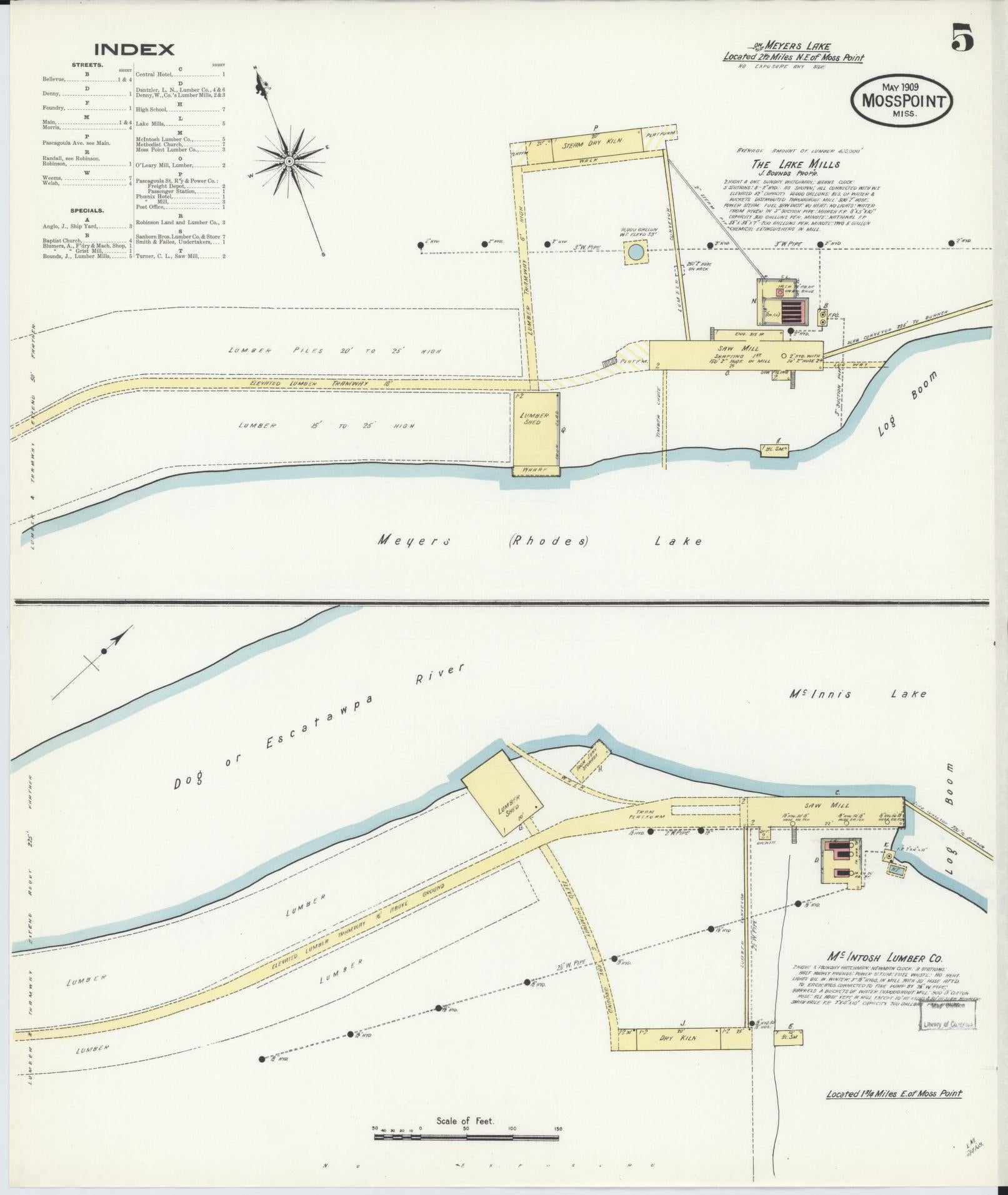 Sanborn Fire Insurance Map from Moss Point, Jackson County, Mississippi (1909), Sheet #0005 - Complete Map Set gallery image, historic Sanborn map, vintage wall art, Mississippi Mississippi