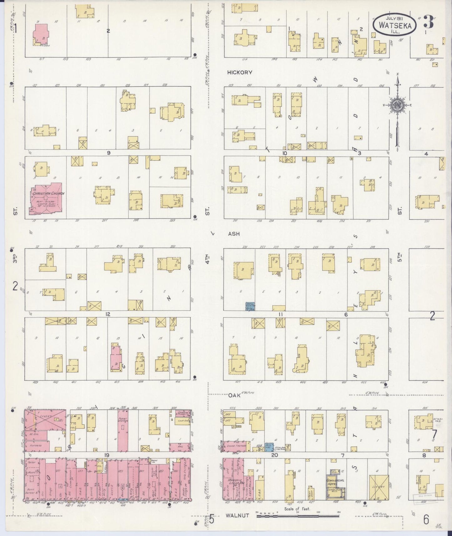 Sanborn Fire Insurance Map from Watseka, Iroquois County, Illinois (1911), Sheet #0003 - Historic Sanborn Fire Insurance Map Print, vintage old map wall art, antique decor, genealogy gift, Illinois Illinois map