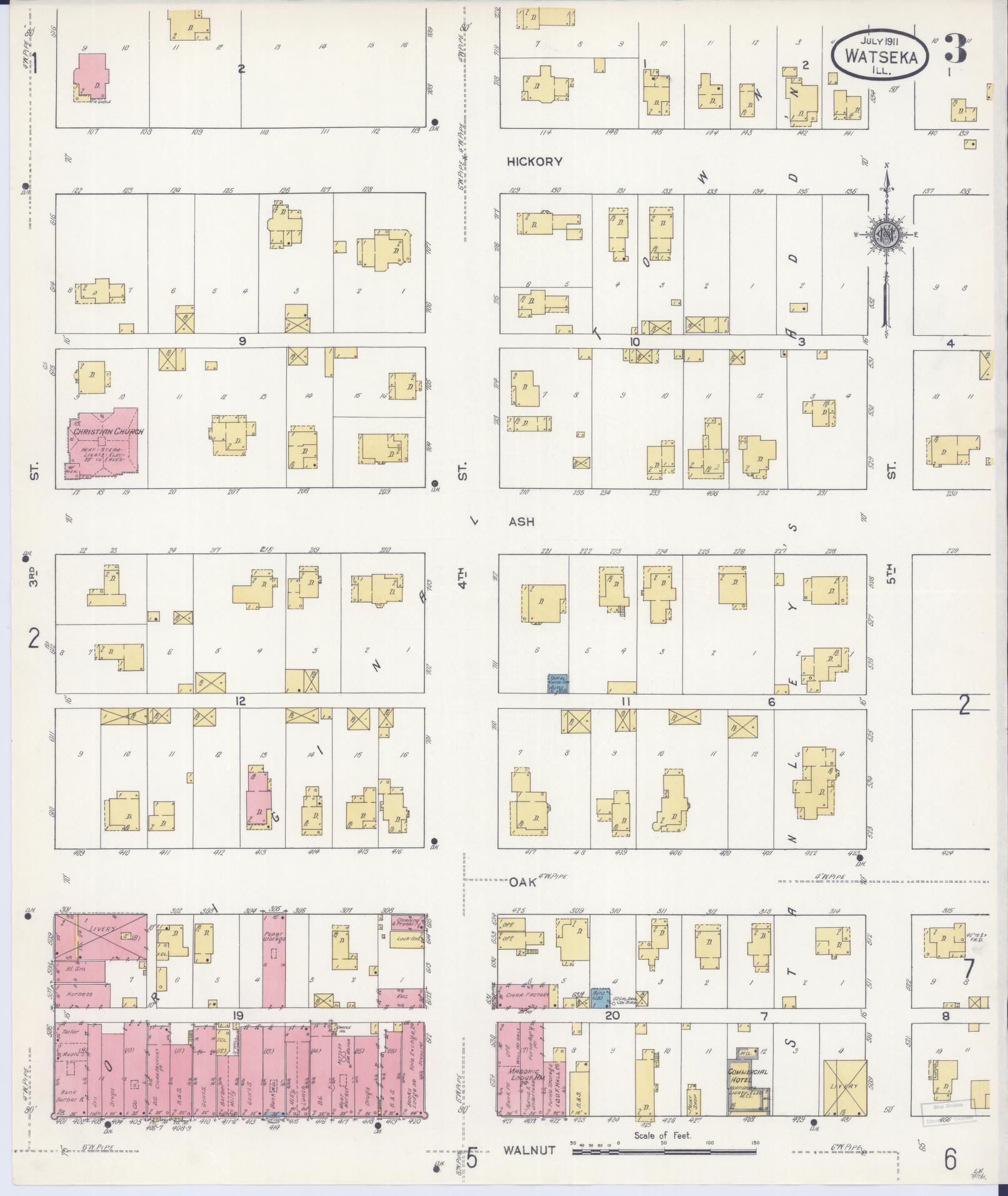 Sanborn Fire Insurance Map from Watseka, Iroquois County, Illinois (1911), Sheet #0003 - Historic Sanborn Fire Insurance Map Print, vintage old map wall art, antique decor, genealogy gift, Illinois Illinois map