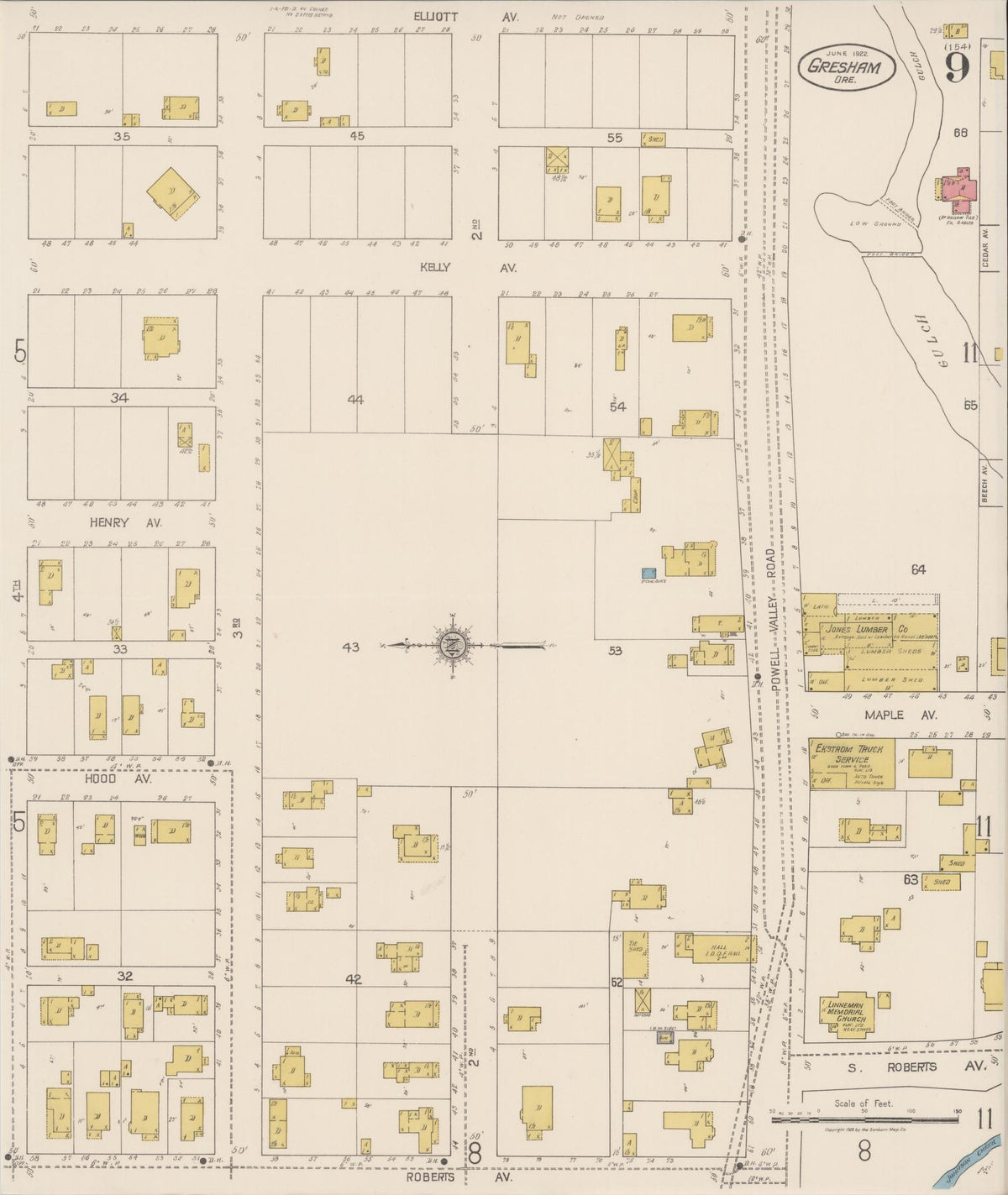 Sanborn Fire Insurance Map from Gresham, Multnomah County, Oregon (1922), Sheet #0009 - Historic Sanborn Fire Insurance Map Print, vintage old map wall art, antique decor, genealogy gift, Oregon Oregon map