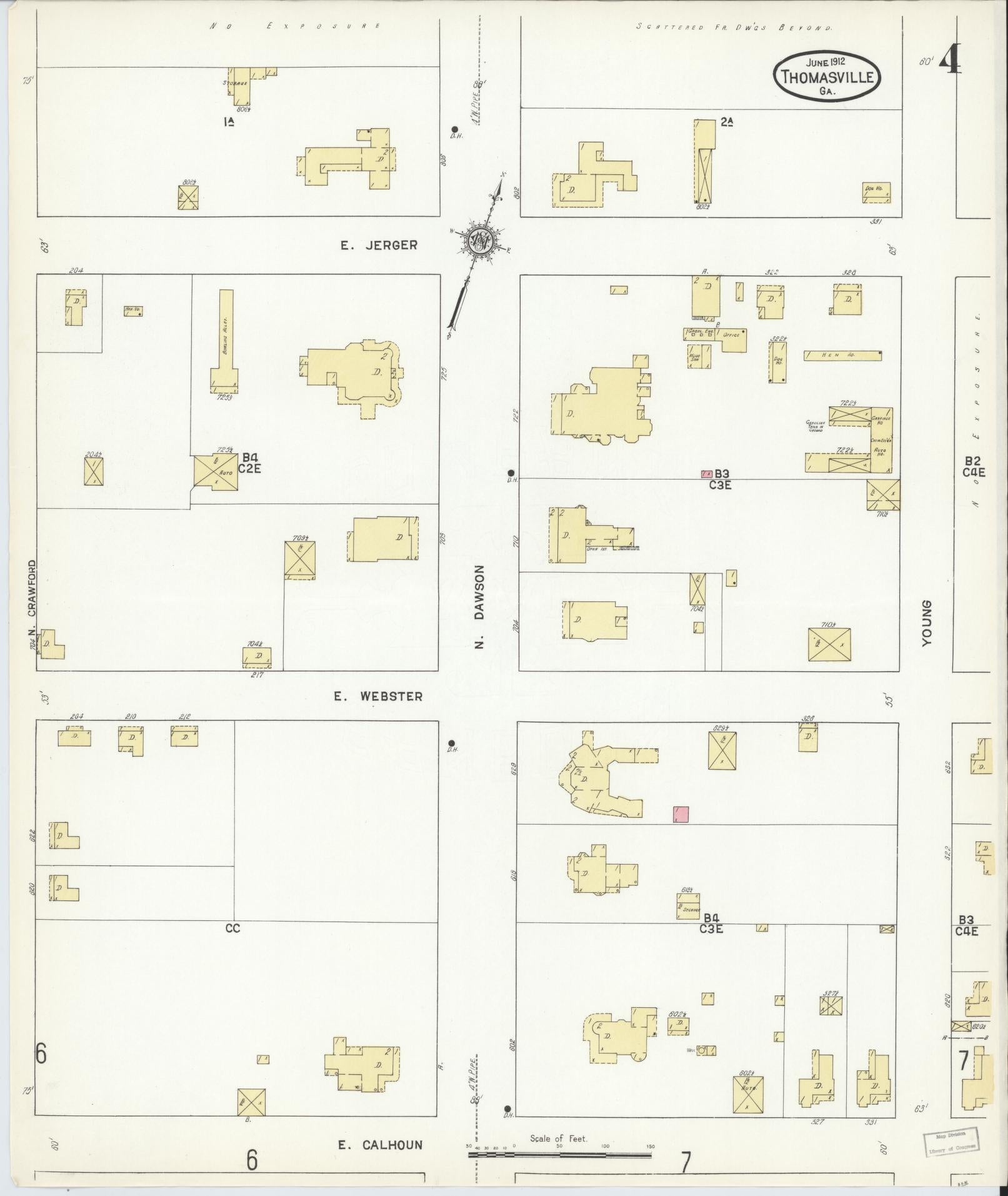 Sanborn Fire Insurance Map from Thomasville, Thomas County, Georgia (1912), Sheet #0004 - Complete Map Set gallery image, historic Sanborn map, vintage wall art, Georgia Georgia