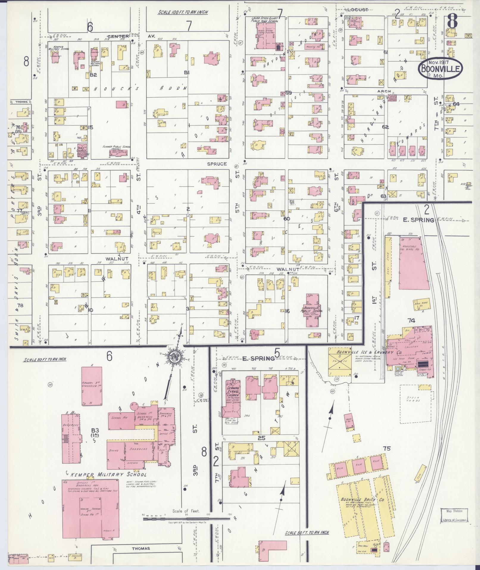 Sanborn Fire Insurance Map from Boonville, Cooper County, Missouri (1917), Sheet #0008 - Complete Map Set gallery image, historic Sanborn map, vintage wall art, Missouri Missouri
