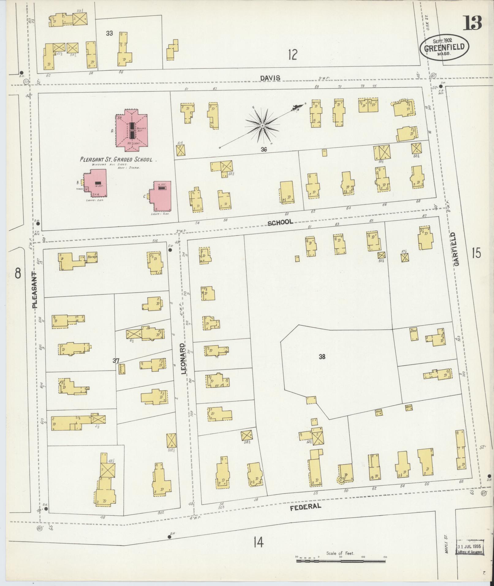 Sanborn Fire Insurance Map from Greenfield, Franklin County, Massachusetts (1902), Sheet #0013 - Complete Map Set gallery image, historic Sanborn map, vintage wall art, Massachusetts Massachusetts