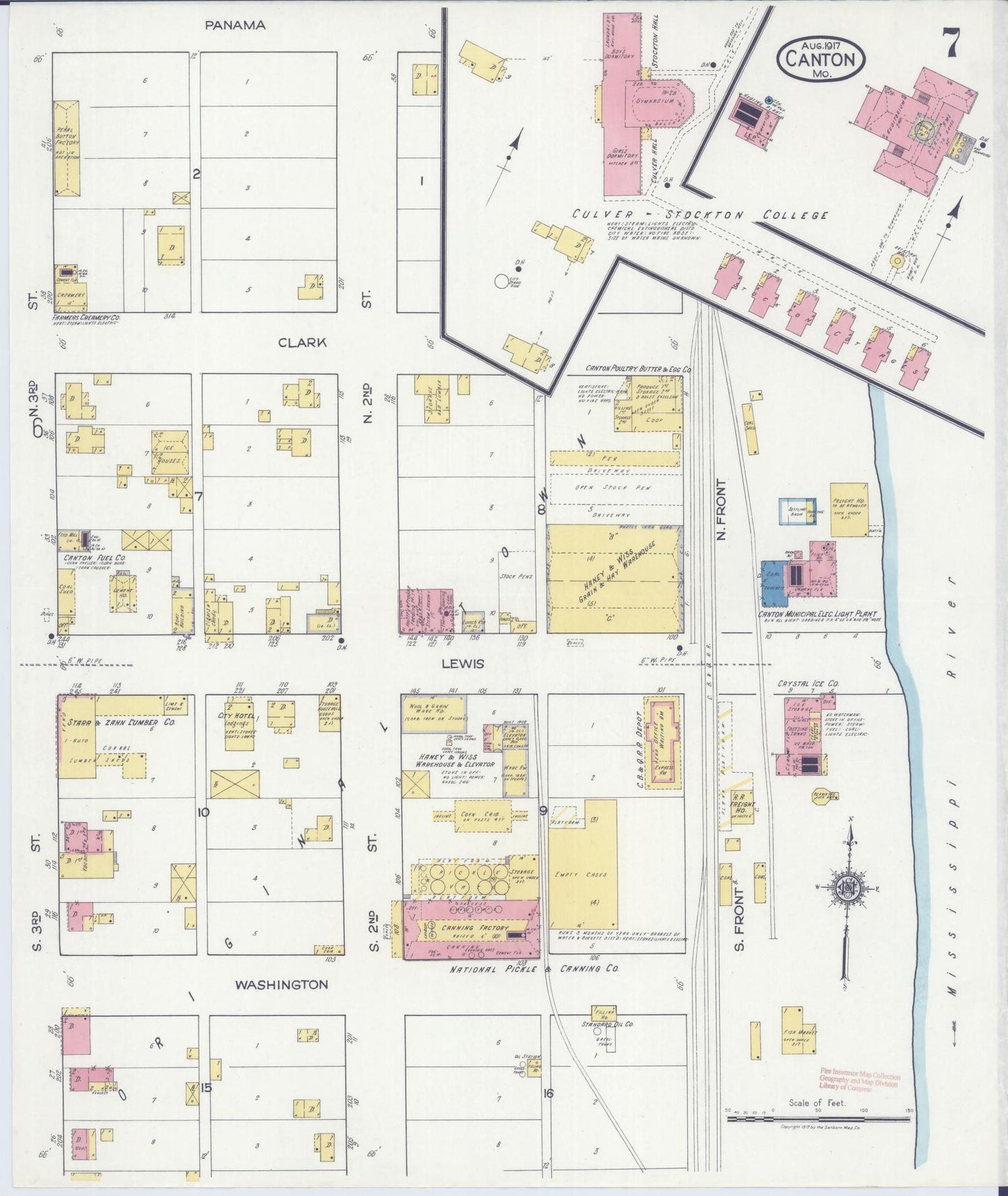 Sanborn Fire Insurance Map from Canton, Lewis County, Missouri (1917), Sheet #0007 - Complete Map Set gallery image, historic Sanborn map, vintage wall art, Missouri Missouri