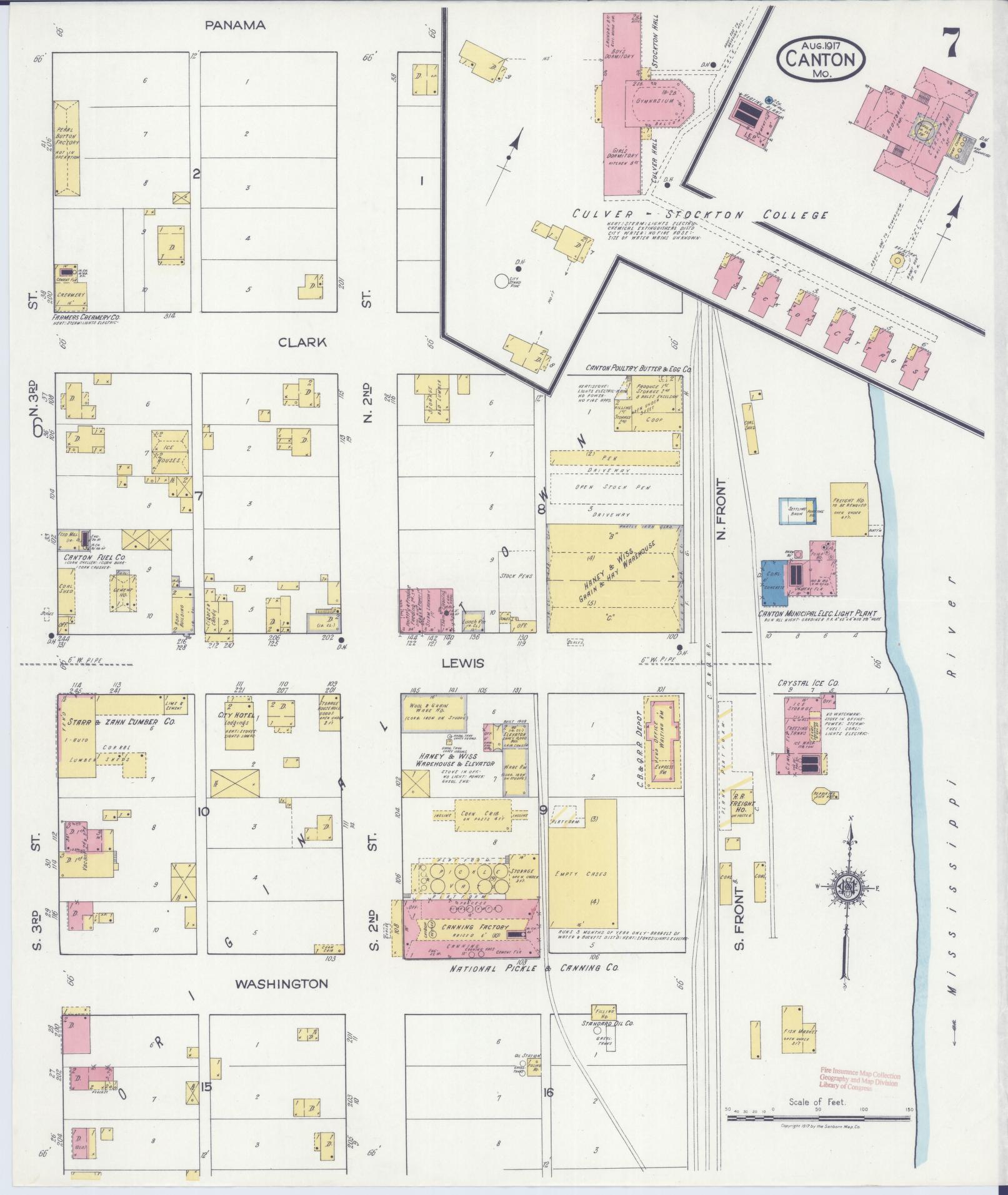 Sanborn Fire Insurance Map from Canton, Lewis County, Missouri (1917), Sheet #0007 - Complete Map Set gallery image, historic Sanborn map, vintage wall art, Missouri Missouri