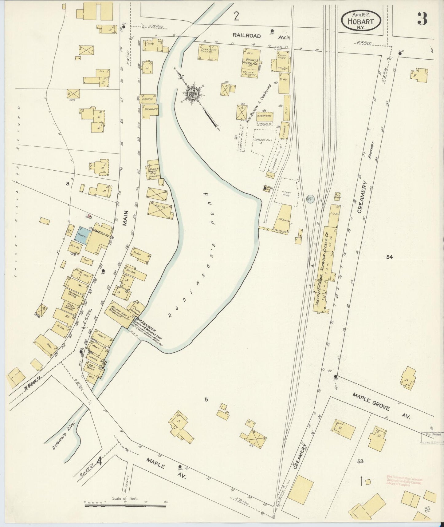 Sanborn Fire Insurance Map from Hobart, Delaware County, New York (1912), Sheet #0003 - Complete Map Set gallery image, historic Sanborn map, vintage wall art, Hobart Delaware