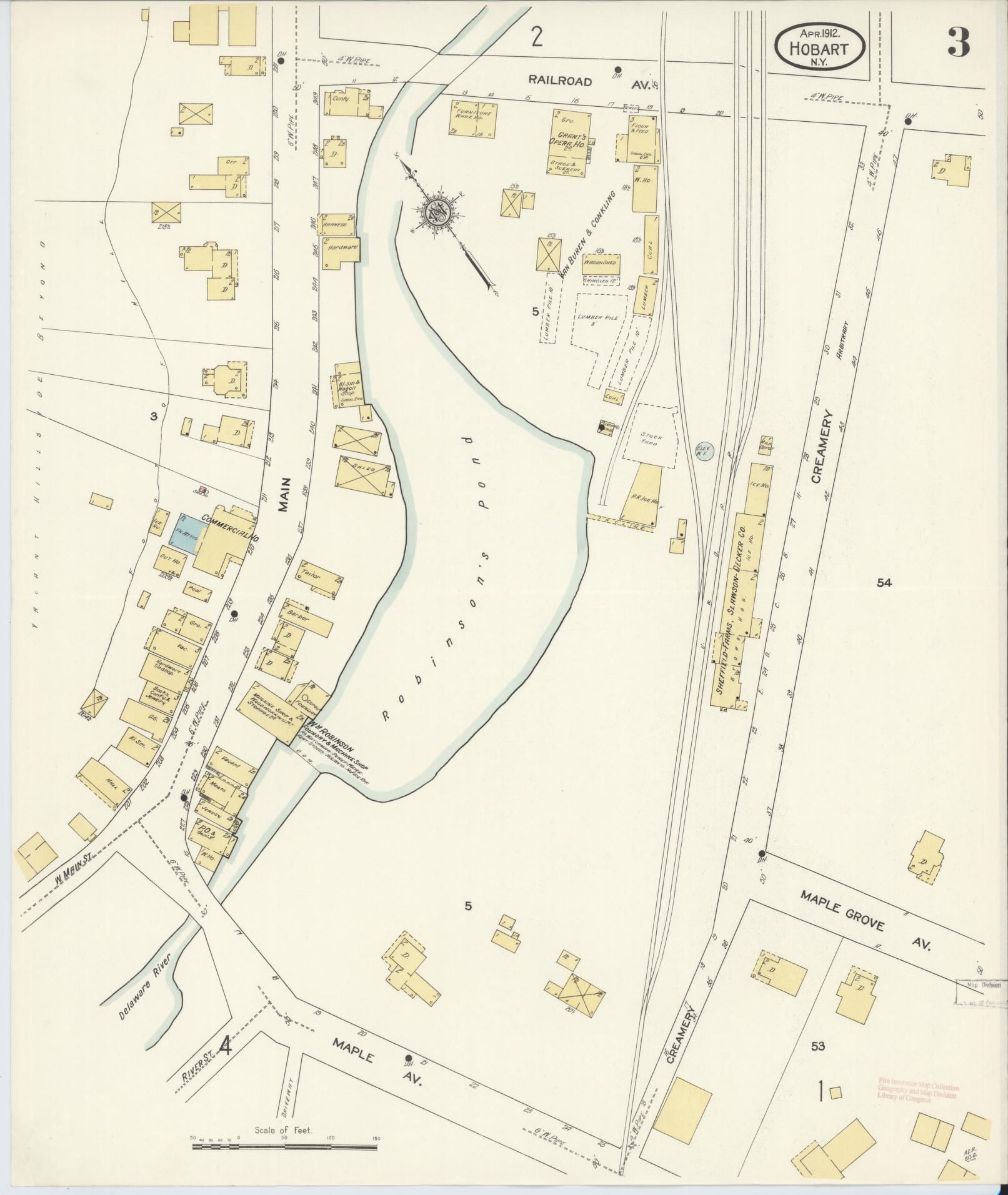 Sanborn Fire Insurance Map from Hobart, Delaware County, New York (1912), Sheet #0003 - Complete Map Set gallery image, historic Sanborn map, vintage wall art, Hobart Delaware