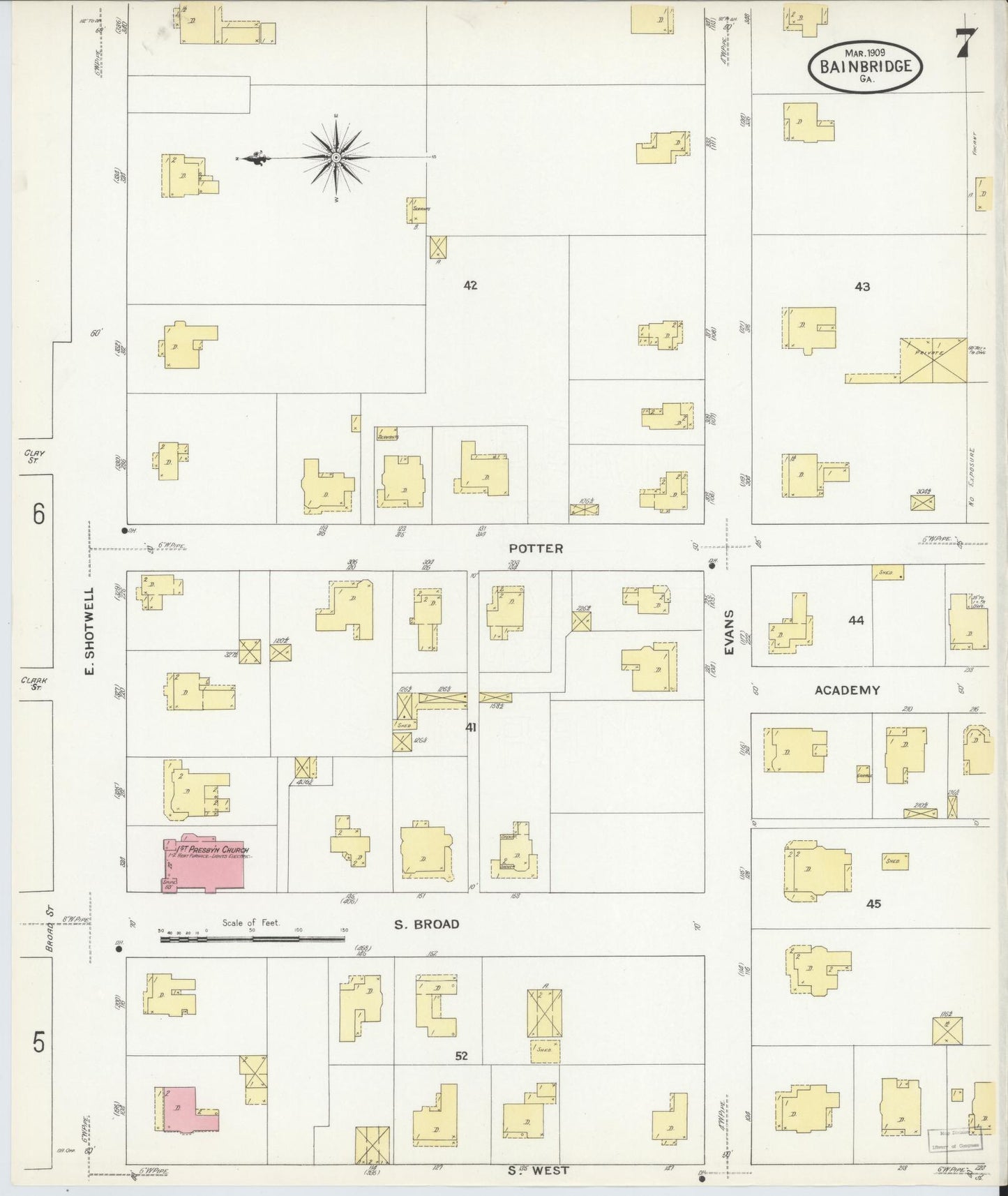 Sanborn Fire Insurance Map from Bainbridge, Decatur County, Georgia (1909), Sheet #0007 - Complete Map Set gallery image, historic Sanborn map, vintage wall art, Georgia Georgia