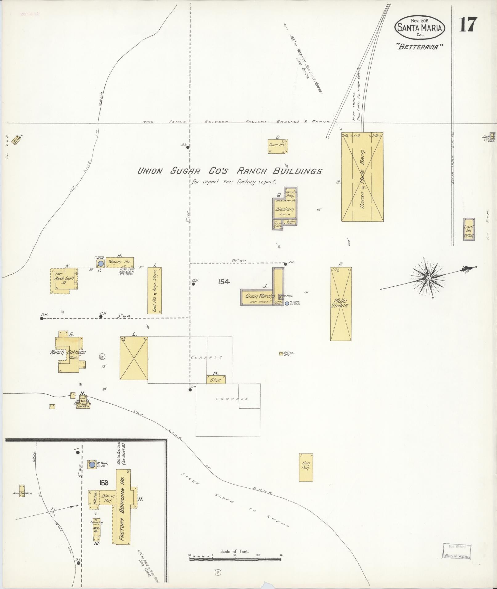 Sanborn Fire Insurance Map from Santa Maria, Santa Barbara County, California (1906), Sheet #0017 - Complete Map Set gallery image, historic Sanborn map, vintage wall art, California California
