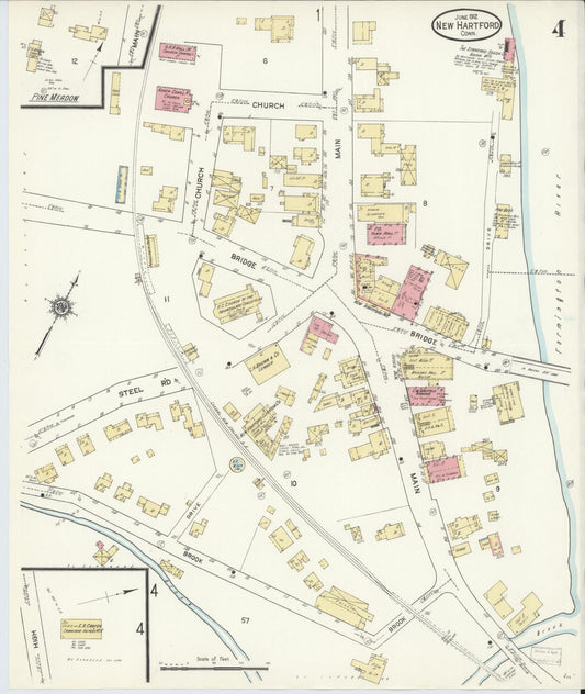 Sanborn Fire Insurance Map from New Hartford, Litchfield County, Connecticut (1912), Sheet #0004 - Historic Sanborn Fire Insurance Map Print, vintage old map wall art, antique decor, genealogy gift, Connecticut Connecticut map
