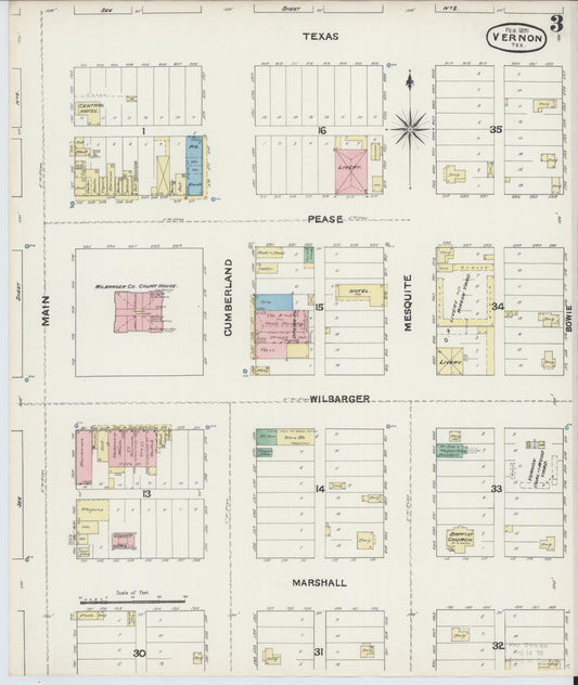 Sanborn Fire Insurance Map from Vernon, Wilbarger County, Texas (1891), Sheet #0003 - Historic Sanborn Fire Insurance Map Print, vintage old map wall art, antique decor, genealogy gift, Texas Texas map