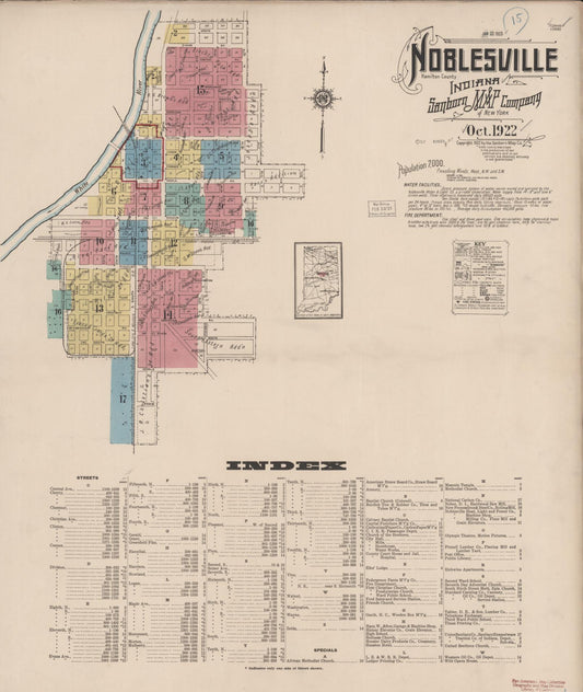 Sanborn Fire Insurance Map from Noblesville, Hamilton County, Indiana (1922), Sheet #0001 - Historic Sanborn Fire Insurance Map Print, vintage old map wall art, antique decor, genealogy gift, Indiana Indiana map