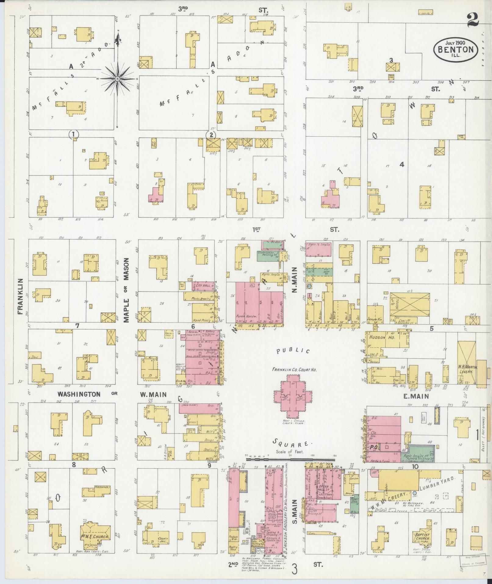 Sanborn Fire Insurance Map from Benton, Franklin County, Illinois (1900), Sheet #0002 - Complete Map Set gallery image, historic Sanborn map, vintage wall art, Illinois Illinois