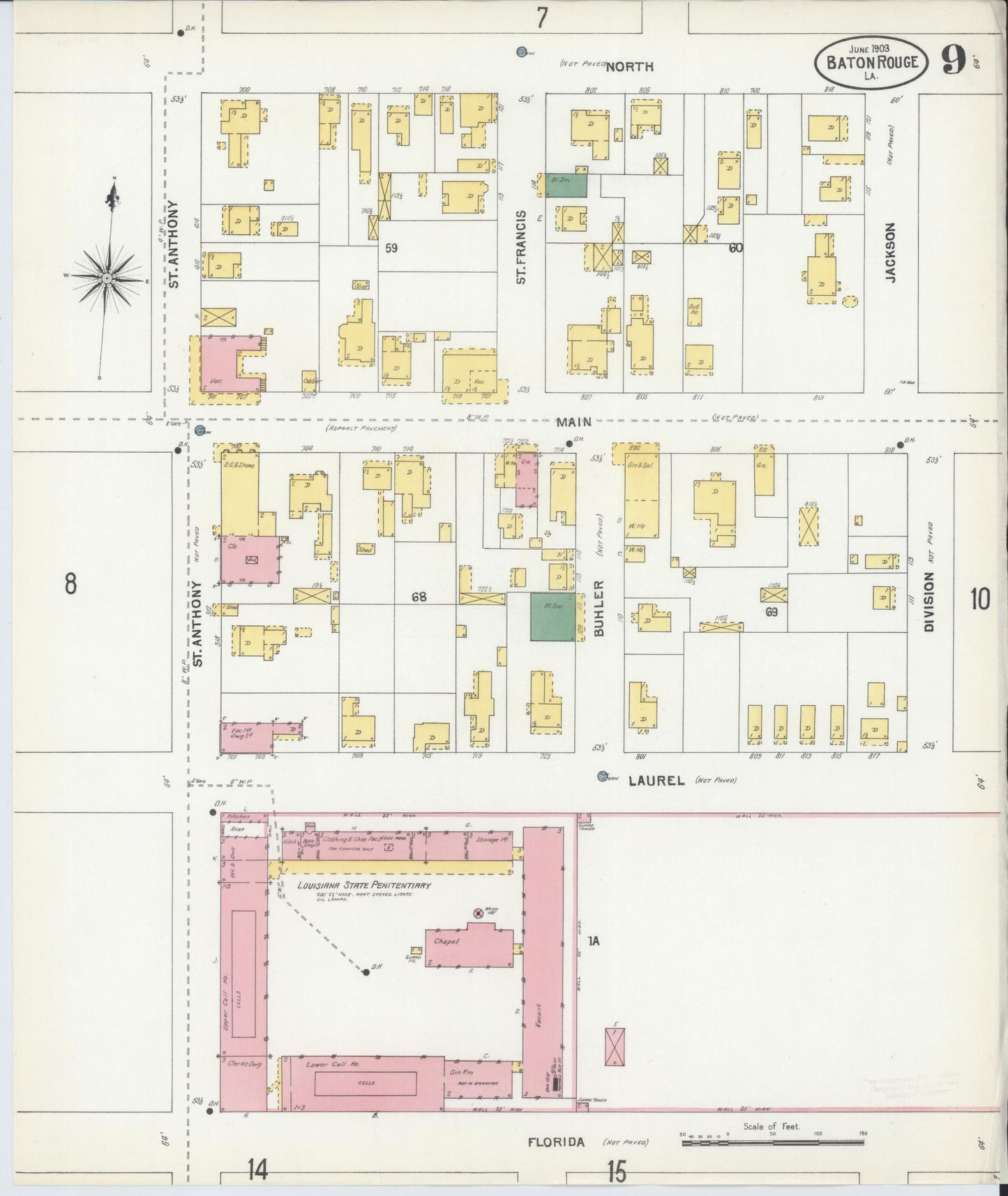 Sanborn Fire Insurance Map from Baton Rouge, East Baton Rouge Parish, Louisiana (1903), Sheet #0009 - Complete Map Set gallery image, historic Sanborn map, vintage wall art, Louisiana Louisiana