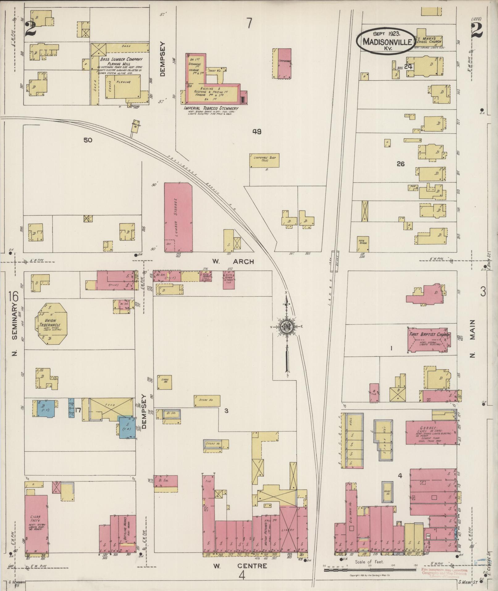 Sanborn Fire Insurance Map from Madisonville, Hopkins County, Kentucky (1923), Sheet #0002 - Historic Sanborn Fire Insurance Map Print, vintage old map wall art, antique decor, genealogy gift, Kentucky Kentucky map