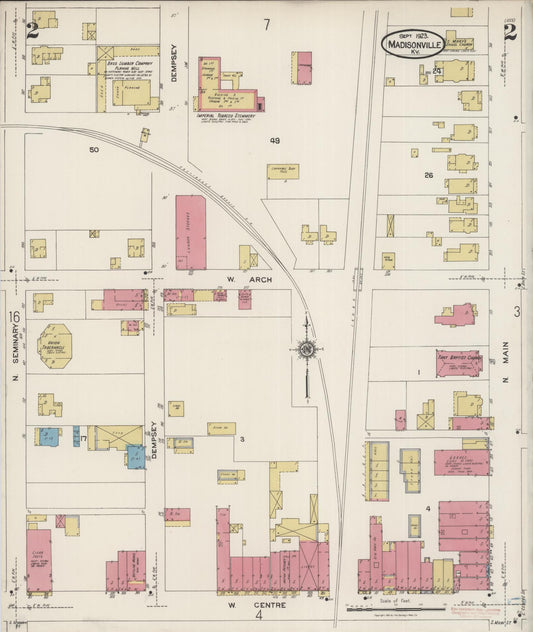 Sanborn Fire Insurance Map from Madisonville, Hopkins County, Kentucky (1923), Sheet #0002 - Historic Sanborn Fire Insurance Map Print, vintage old map wall art, antique decor, genealogy gift, Kentucky Kentucky map