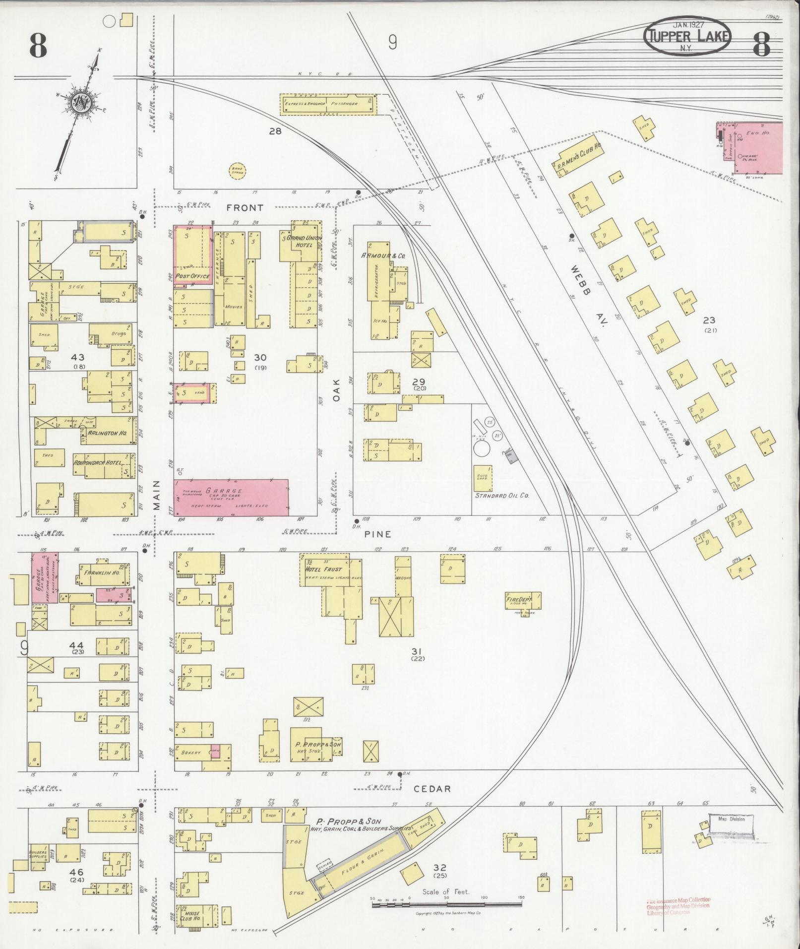 Sanborn Fire Insurance Map from Tupper Lake, Franklin County, New York (1927), Sheet #0008 - Complete Map Set gallery image, historic Sanborn map, vintage wall art, New York New York