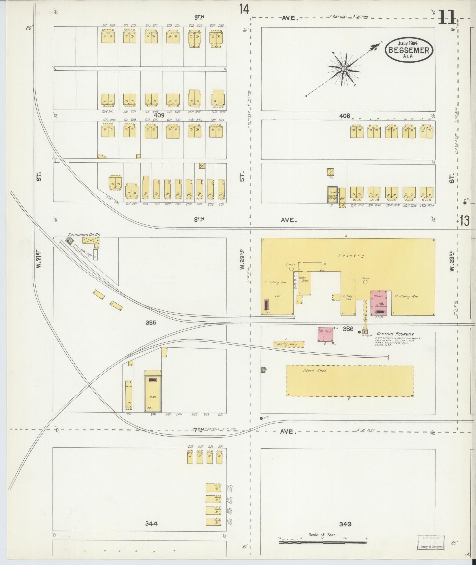 Sanborn Fire Insurance Map from Bessemer, Jefferson County, Alabama (1904), Sheet #0011 - Complete Map Set gallery image, historic Sanborn map, vintage wall art, Alabama Alabama