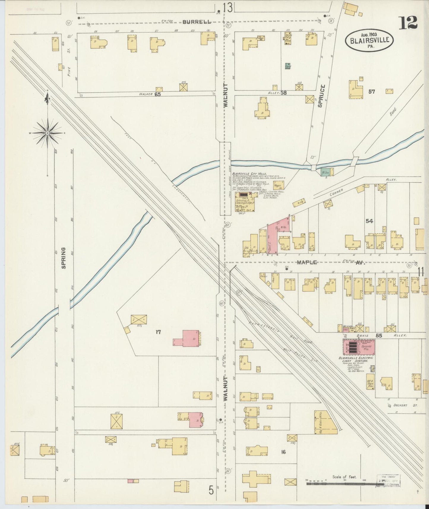 Sanborn Fire Insurance Map from Blairsville, Indiana County, Pennsylvania (1903), Sheet #0012 - Historic Sanborn Fire Insurance Map Print, vintage old map wall art, antique decor, genealogy gift, Blairsville Indiana map