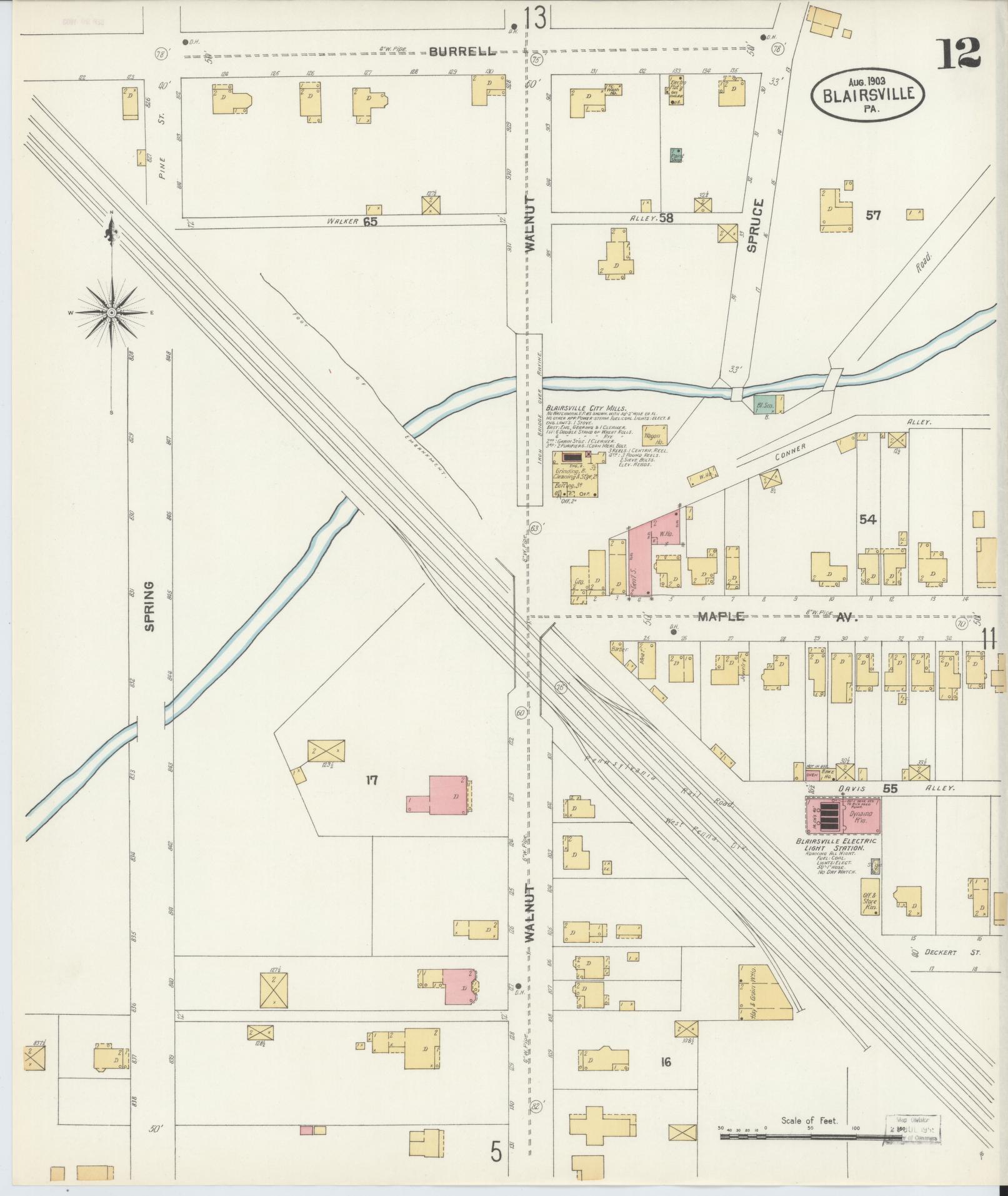 Sanborn Fire Insurance Map from Blairsville, Indiana County, Pennsylvania (1903), Sheet #0012 - Historic Sanborn Fire Insurance Map Print, vintage old map wall art, antique decor, genealogy gift, Blairsville Indiana map
