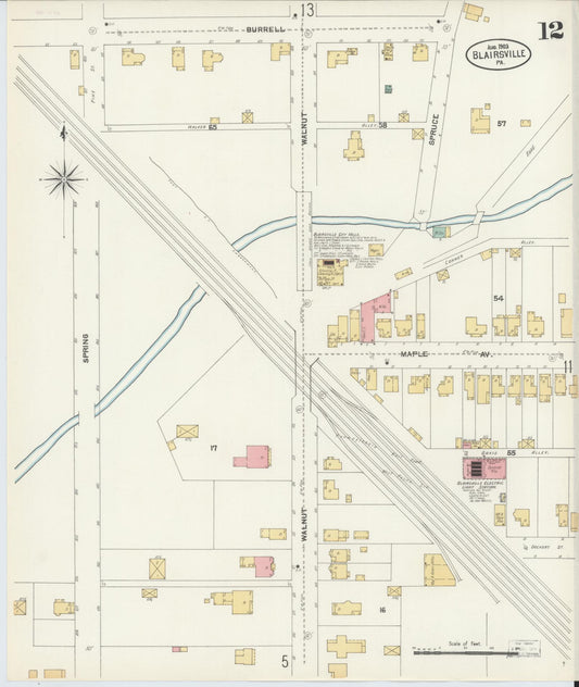 Sanborn Fire Insurance Map from Blairsville, Indiana County, Pennsylvania (1903), Sheet #0012 - Historic Sanborn Fire Insurance Map Print, vintage old map wall art, antique decor, genealogy gift, Blairsville Indiana map