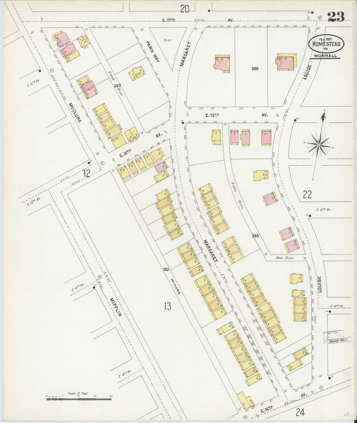 Sanborn Fire Insurance Map from Homestead, Allegheny County, Pennsylvania (1907), Sheet #0023 - Complete Map Set gallery image, historic Sanborn map, vintage wall art, Pennsylvania Pennsylvania
