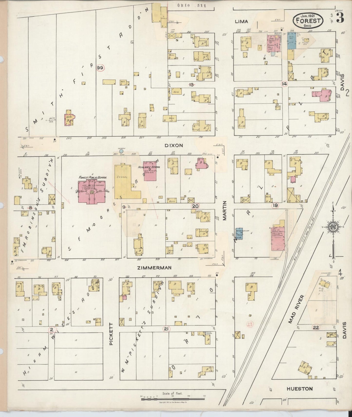 Sanborn Fire Insurance Map from Forest, Hardin County, Ohio (1932), Sheet #0003 - Historic Sanborn Fire Insurance Map Print, vintage old map wall art, antique decor, genealogy gift, Ohio Ohio map