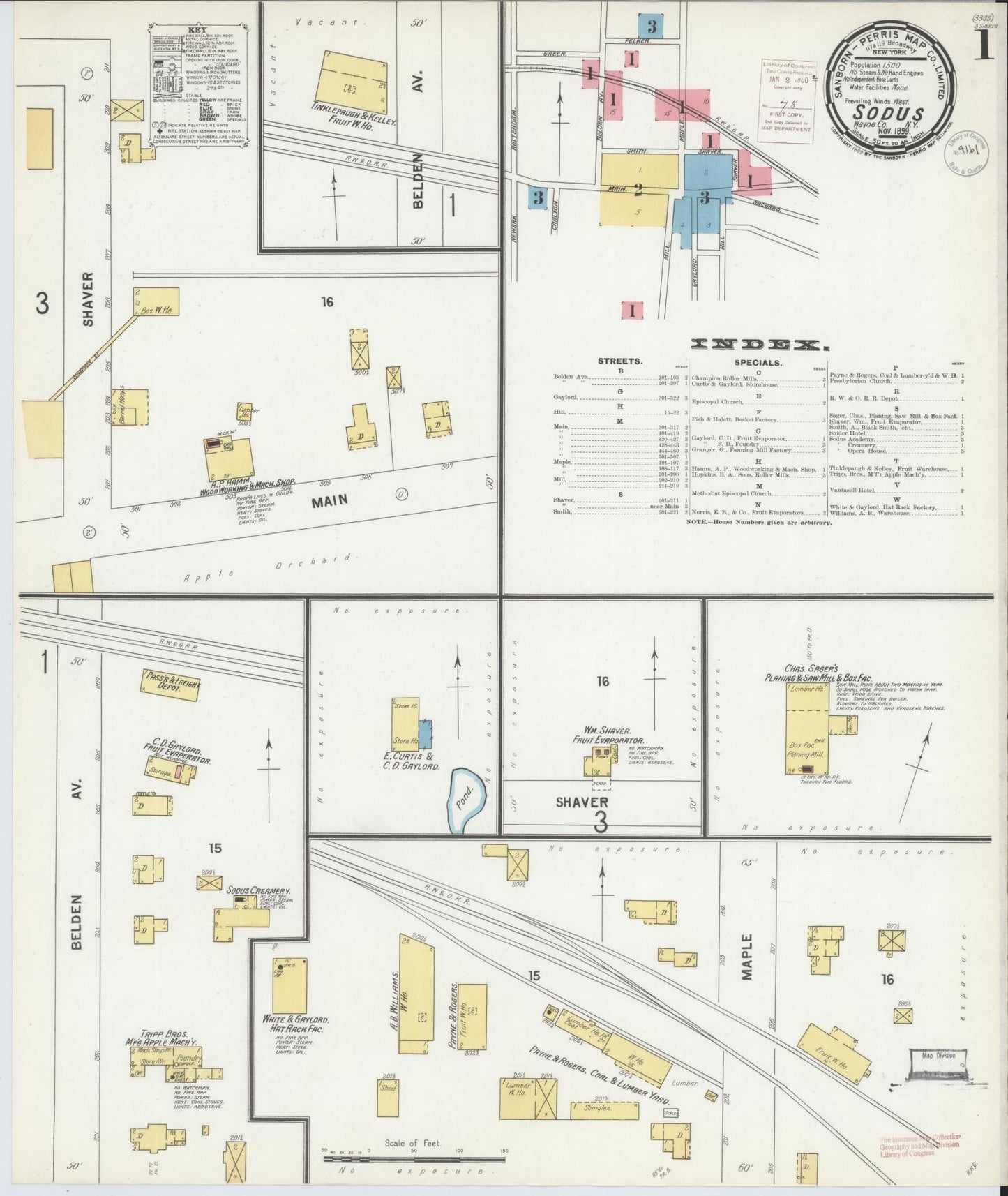 Sanborn Fire Insurance Map from Sodus, Wayne County, New York (1899), Sheet #0001 - Historic Sanborn Fire Insurance Map Print, vintage old map wall art, antique decor, genealogy gift, New York New York map