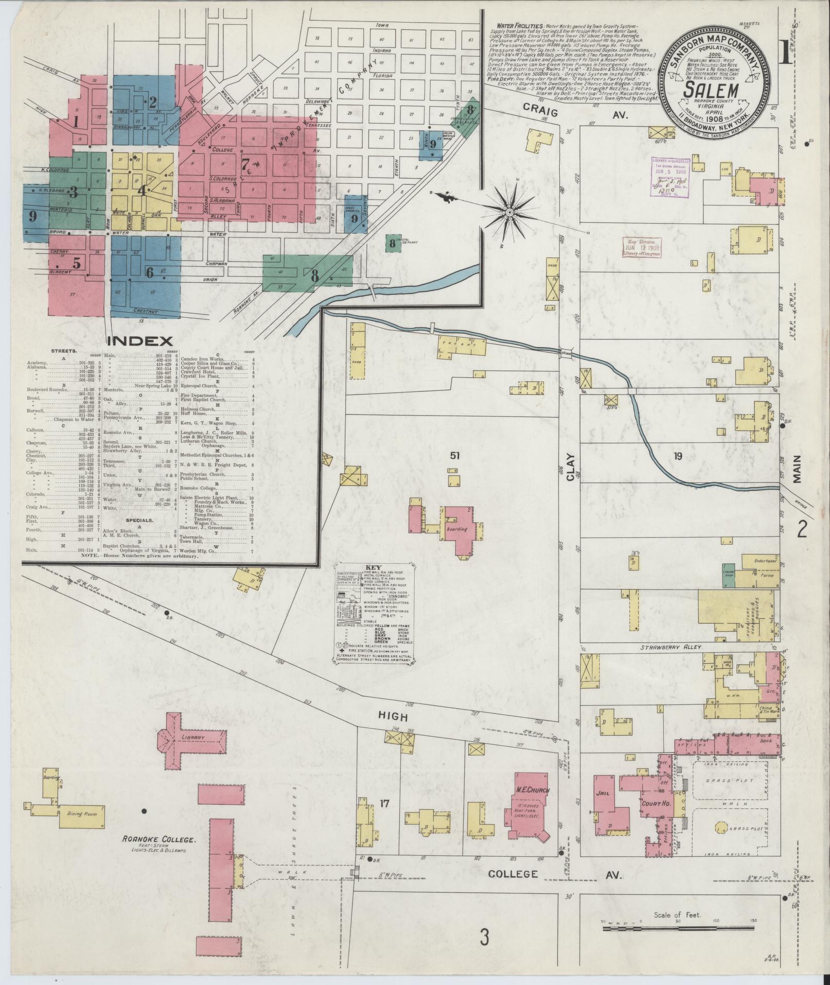 Sanborn Fire Insurance Map from Salem, Independent Cities, Virginia. (1908) – Historic Sanborn Fire Insurance Map Print