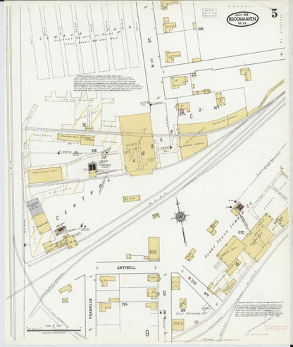 Sanborn Fire Insurance Map from Brookhaven, Lincoln County, Mississippi (1918), Sheet #0005 - Complete Map Set gallery image, historic Sanborn map, vintage wall art, Mississippi Mississippi