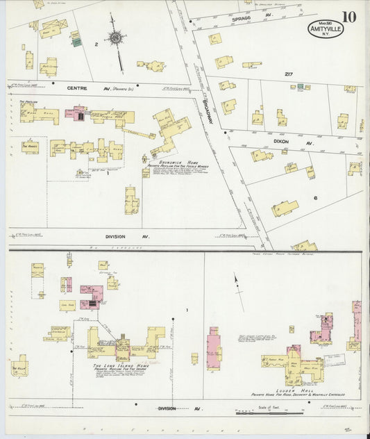 Sanborn Fire Insurance Map from Amityville, Suffolk County, New York (1910), Sheet #0010 - Historic Sanborn Fire Insurance Map Print, vintage old map wall art, antique decor, genealogy gift, New York New York map