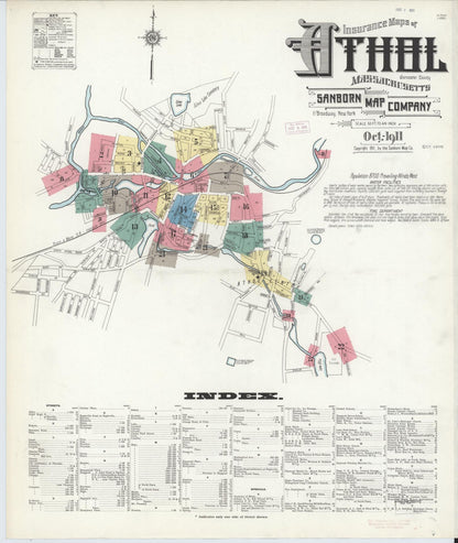 Sanborn Fire Insurance Map from Athol, Worcester County, Massachusetts (1911), Sheet #0001 - Historic Sanborn Fire Insurance Map Print, vintage old map wall art, antique decor, genealogy gift, Massachusetts Massachusetts map