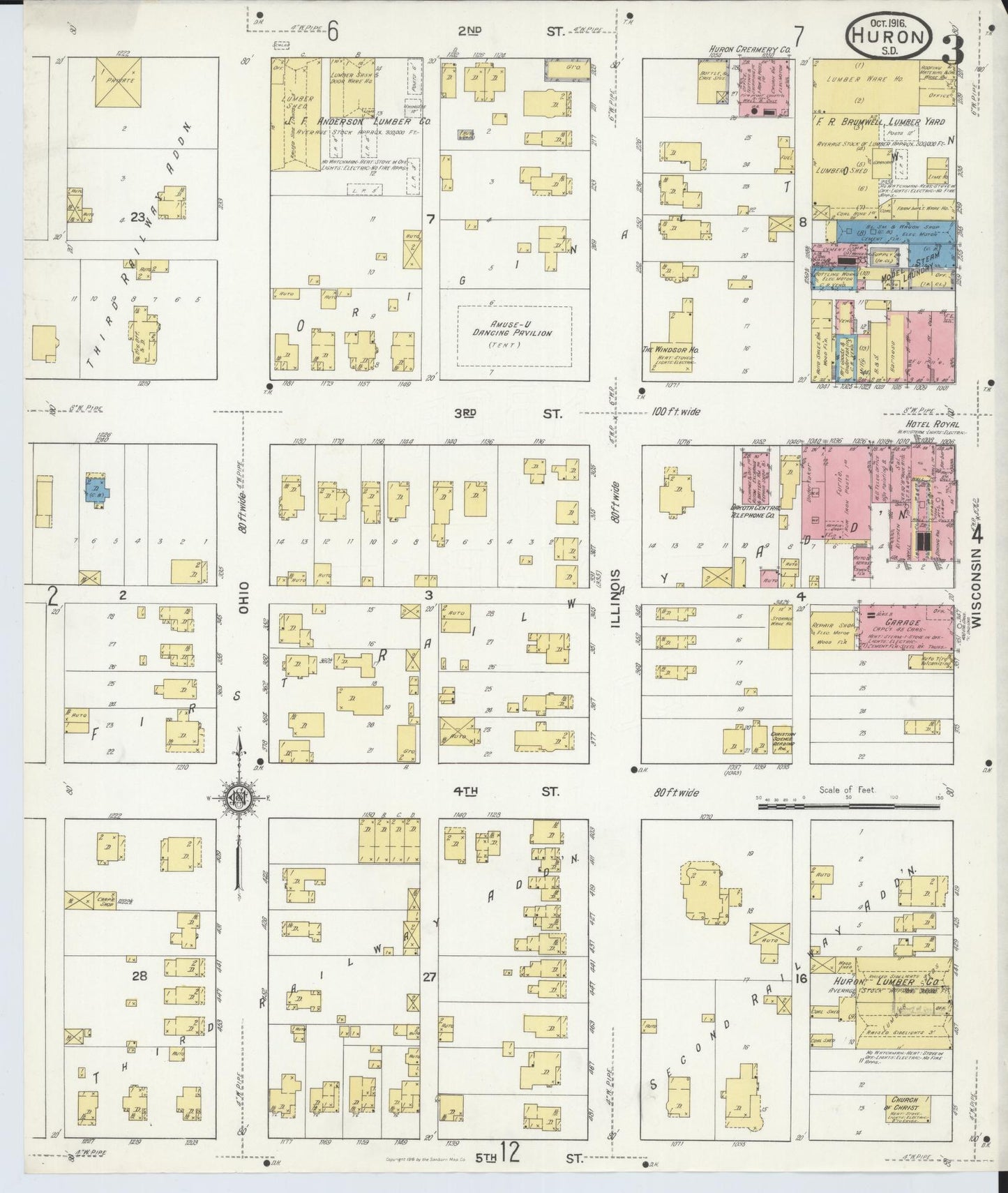 Sanborn Fire Insurance Map from Huron, Beadle County, South Dakota (1916), Sheet #0003 - Complete Map Set gallery image, historic Sanborn map, vintage wall art, South Dakota South Dakota