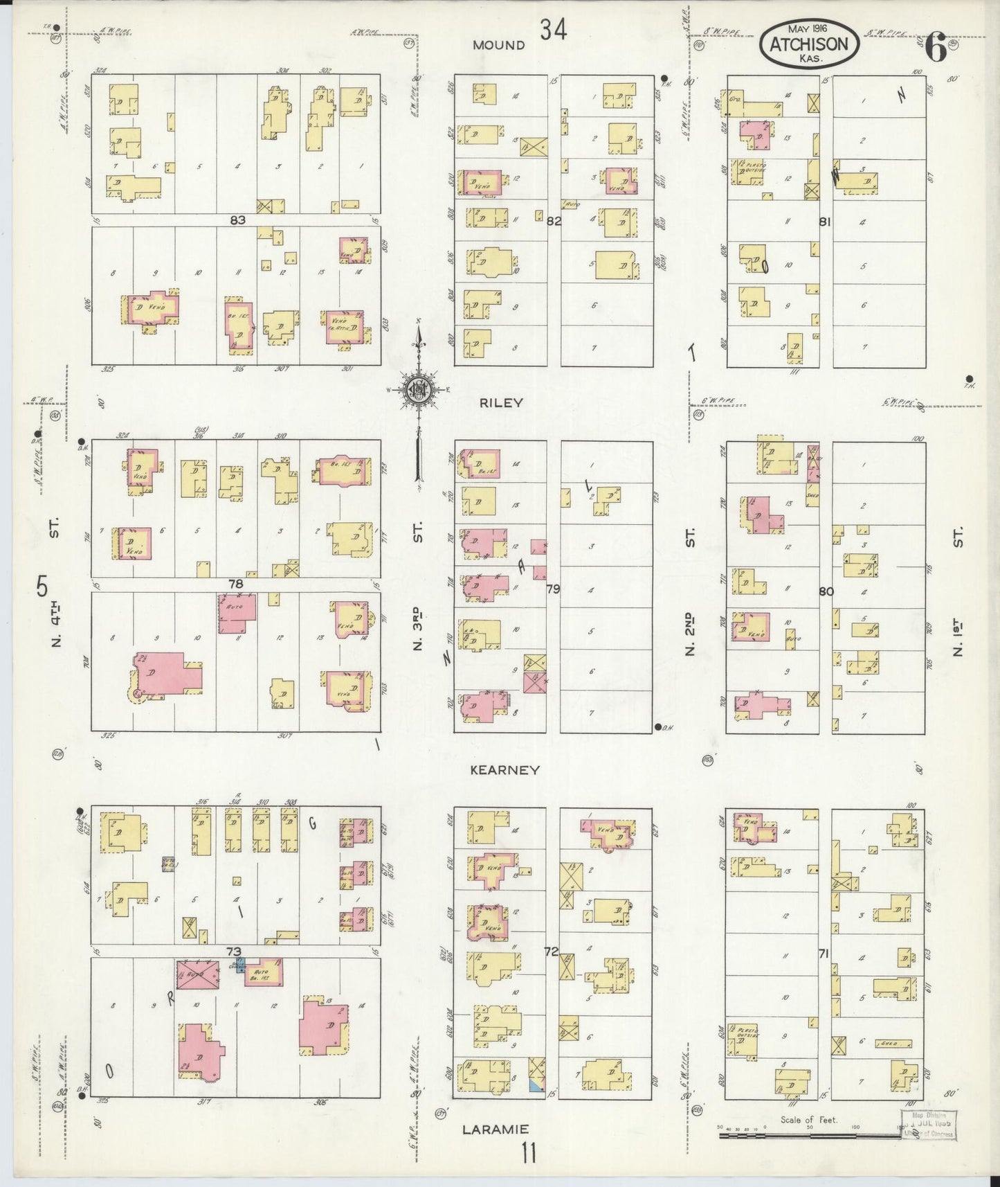 Sanborn Fire Insurance Map from Atchison, Atchison County, Kansas (1916), Sheet #0006 - Complete Map Set gallery image, historic Sanborn map, vintage wall art, Kansas Kansas
