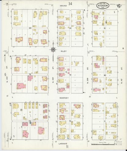 Sanborn Fire Insurance Map from Atchison, Atchison County, Kansas (1916), Sheet #0006 - Complete Map Set gallery image, historic Sanborn map, vintage wall art, Kansas Kansas