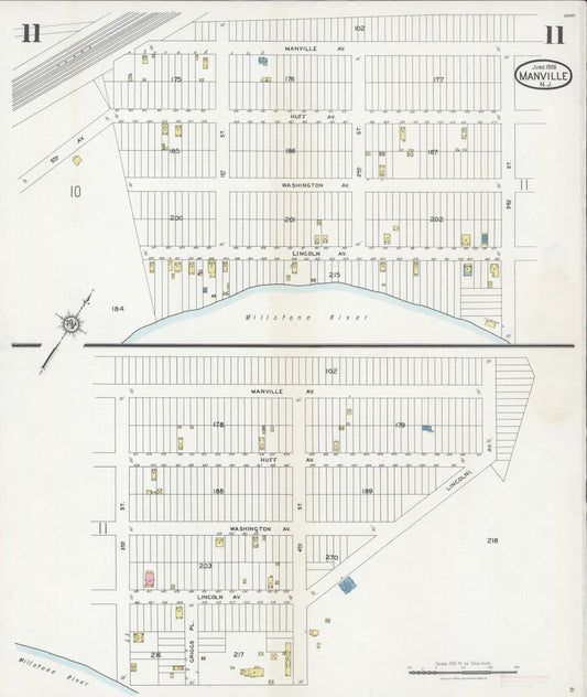 Sanborn Fire Insurance Map from Manville, Somerset County, New Jersey (1928), Sheet #0011 - Historic Sanborn Fire Insurance Map Print, vintage old map wall art, antique decor, genealogy gift, New Jersey New Jersey map