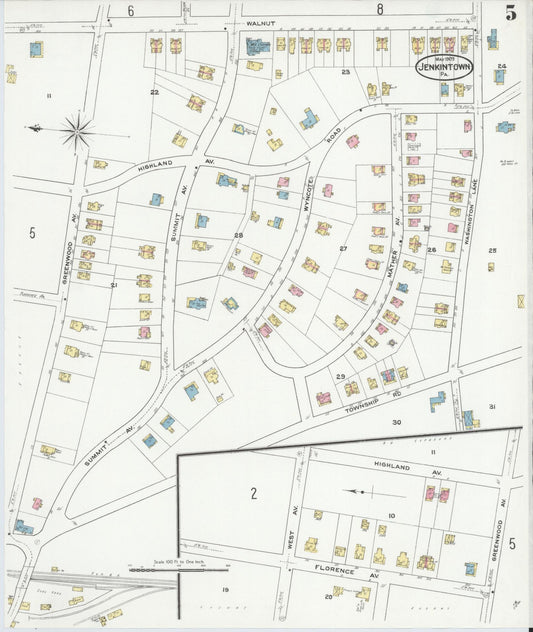 Sanborn Fire Insurance Map from Jenkintown, Montgomery County, Pennsylvania (1909), Sheet #0005 - Historic Sanborn Fire Insurance Map Print, vintage old map wall art, antique decor, genealogy gift, Pennsylvania Pennsylvania map