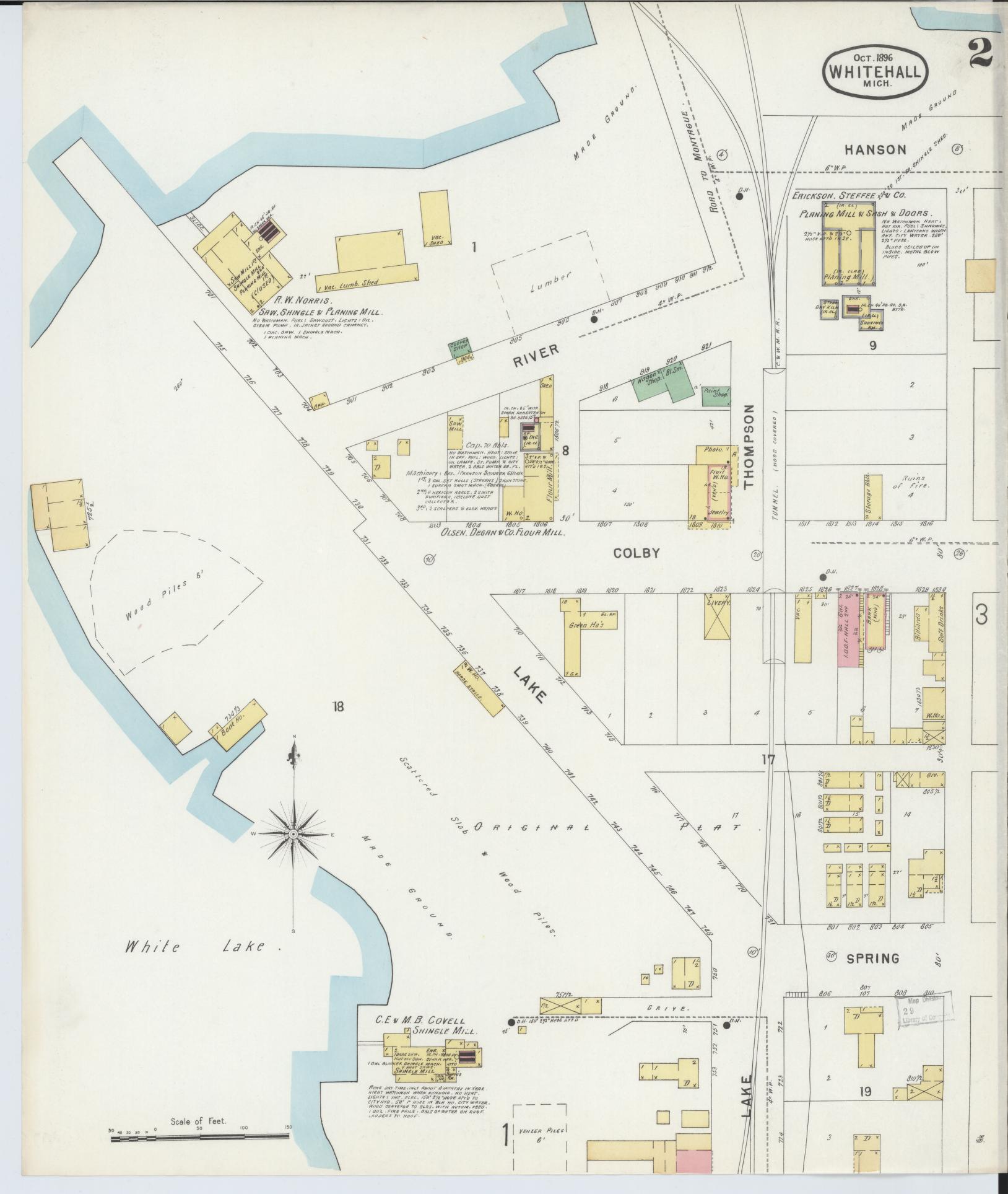 Sanborn Fire Insurance Map from Whitehall, Muskegon County, Michigan (1896), Sheet #0002 - Historic Sanborn Fire Insurance Map Print, vintage old map wall art, antique decor, genealogy gift, Michigan Michigan map