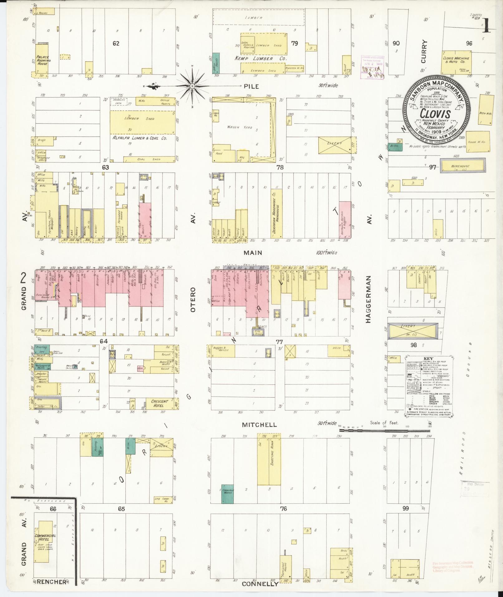 Sanborn Fire Insurance Map from Clovis, Curry County, New Mexico. (1909) – Historic Sanborn Fire Insurance Map Print